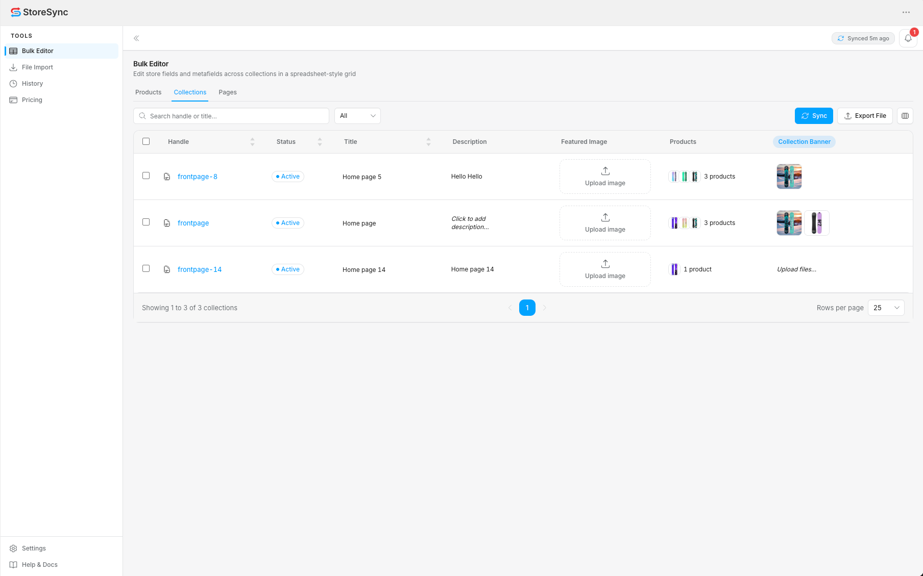 StoreSync Bulk Editor — Collections tab